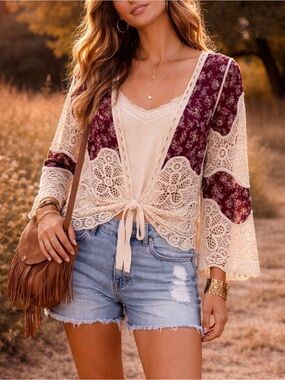 NWOT Ember Crochet Bohemian Boho Top Large L